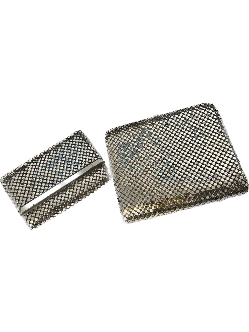 Vintage 1960s Silver Mesh Evening Coin Purse and Key Holder Set
